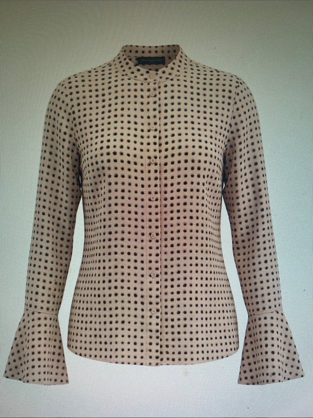 Polka Dot Button-Front Blouse in Beige and Black